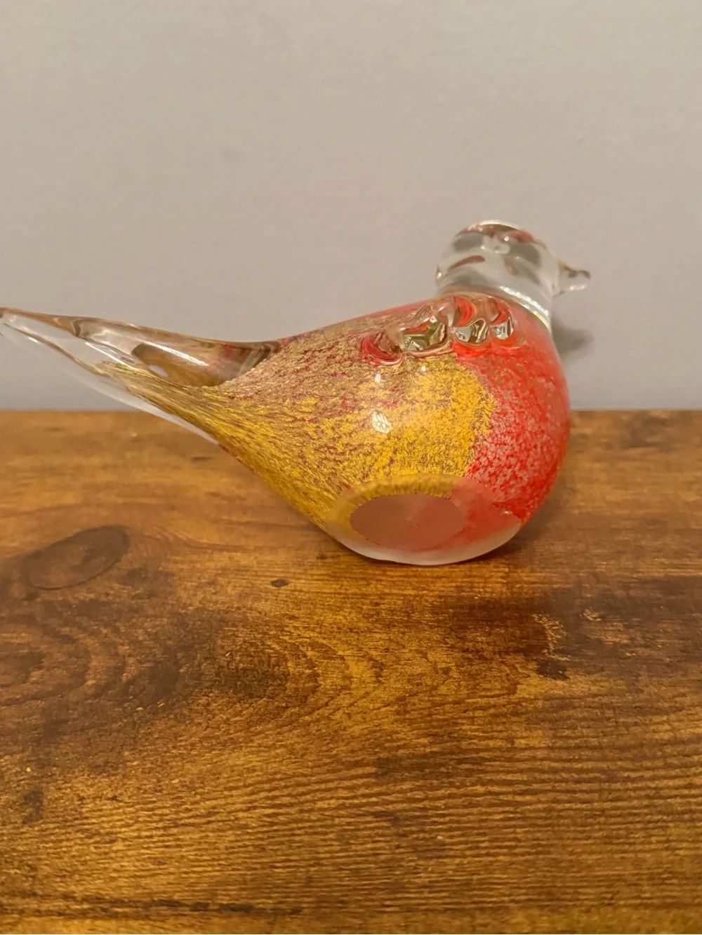 Pier 1 Art Glass Bird Figurine Red Gold Hand Blown Glass Decor Paperweight